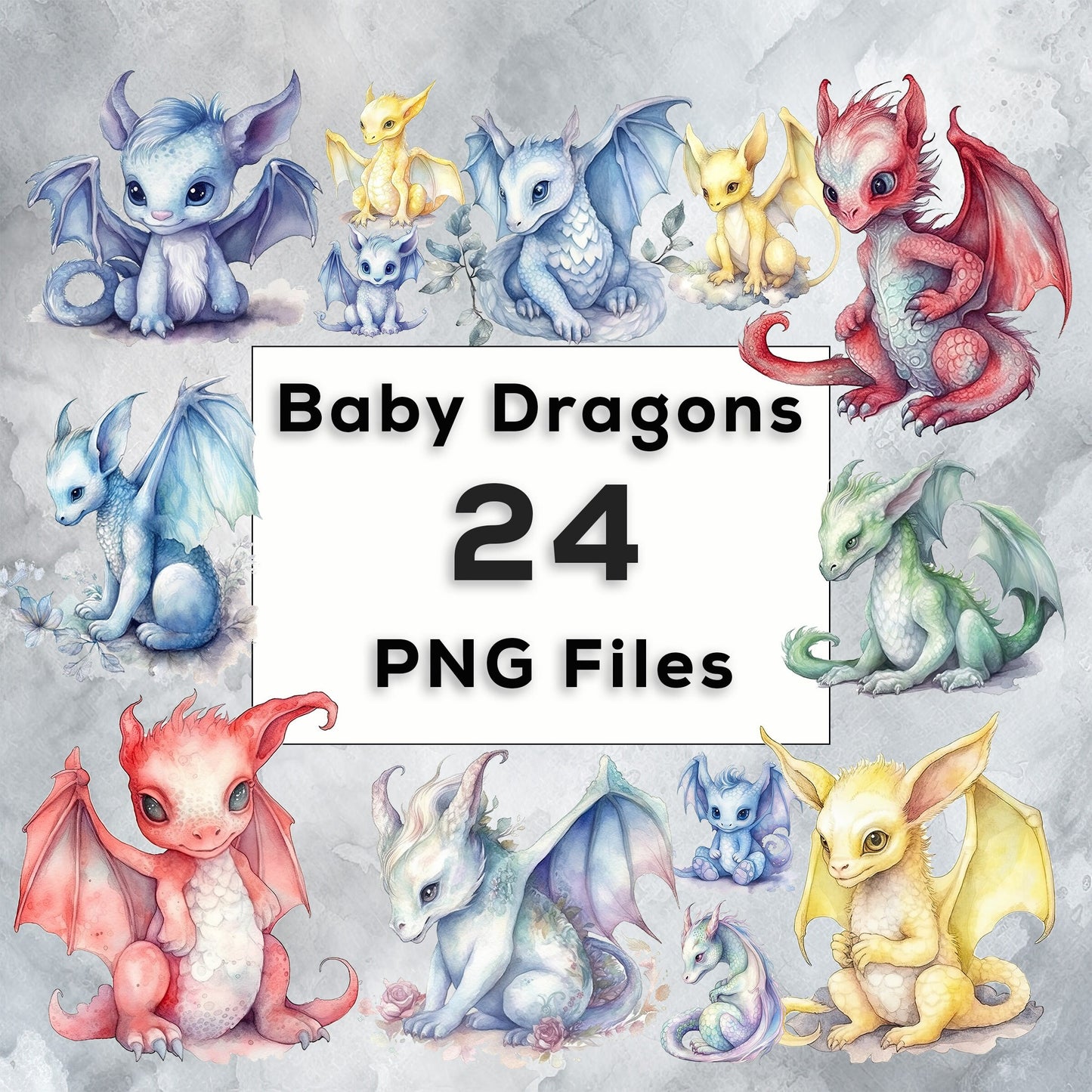Watercolour Colourful Fantasy Dragon Clipart - Rainbow PNG Digital Downloads for Card Making, Scrapbook, Junk Journal, Paper Crafts