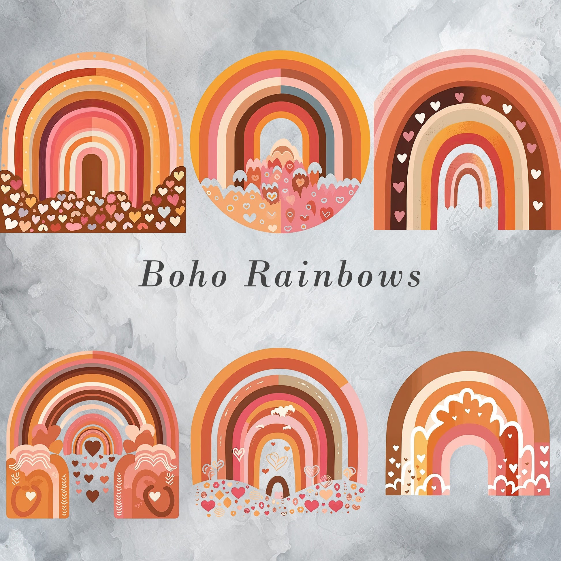 Boho Rainbow Clipart, Neutral Color Rainbows, Nursery Clipart, Boho Rainbows PNG Bundle, Baby Shower Clipart, Cute Rainbow Clipart