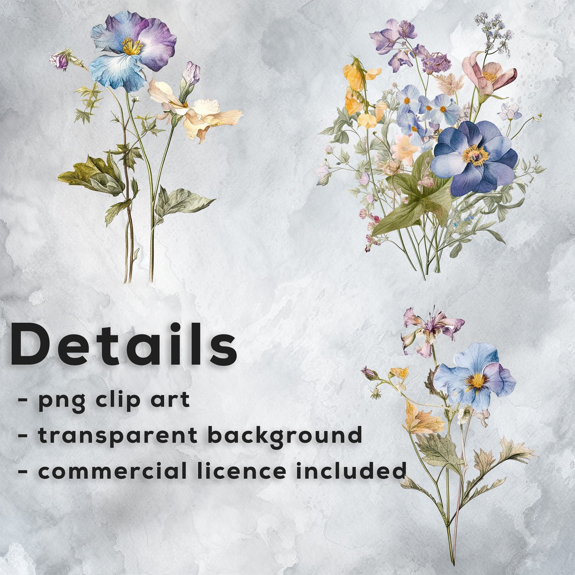 Wild Flower Watercolor Clipart, Botanical Wildflowers Clipart, Flower Arrangements, Watercolor Rustic Clipart, Elegant Blooms, Spring Meadow