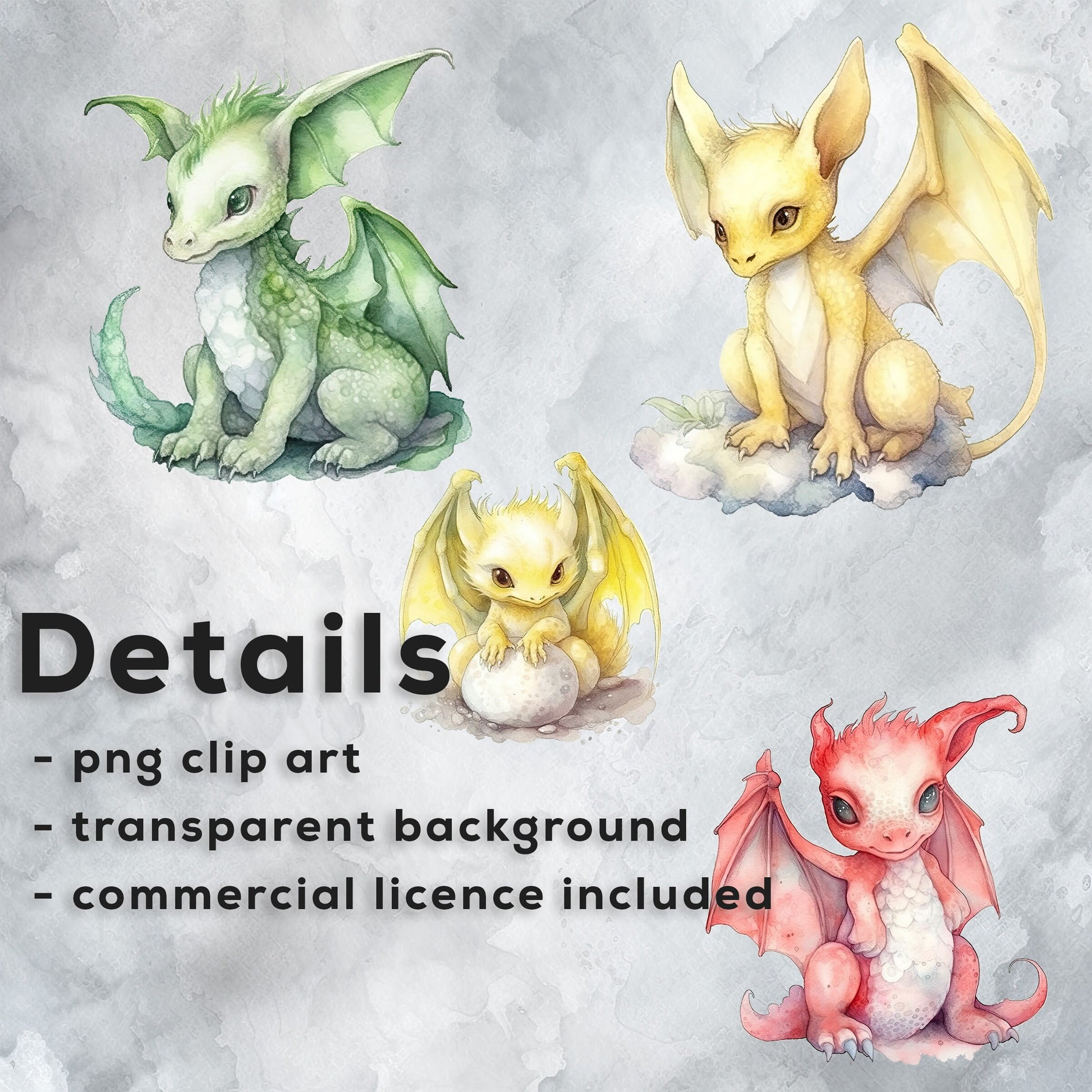 Watercolour Colourful Fantasy Dragon Clipart - Rainbow PNG Digital Downloads for Card Making, Scrapbook, Junk Journal, Paper Crafts