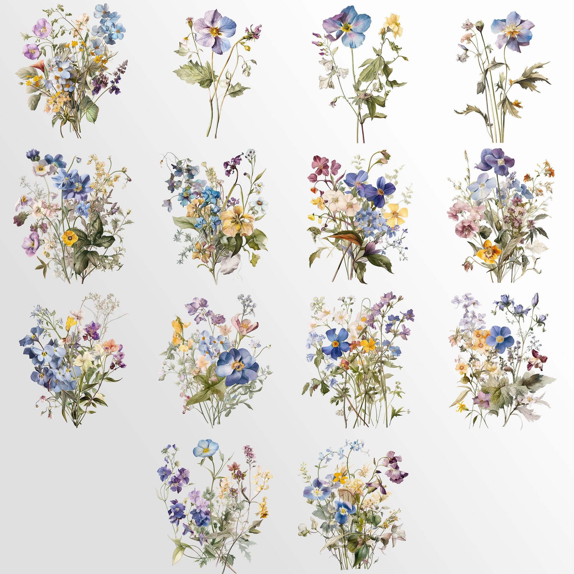 Wild Flower Watercolor Clipart, Botanical Wildflowers Clipart, Flower Arrangements, Watercolor Rustic Clipart, Elegant Blooms, Spring Meadow