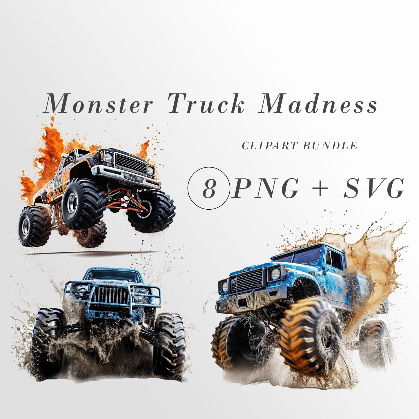Monster Truck SVG Bundle, Monster Truck Clipart, Commercial Use, T-shirt sublimation, Boy truck svg, Truck SVG, PNG Bundle, 4WD Clip Art