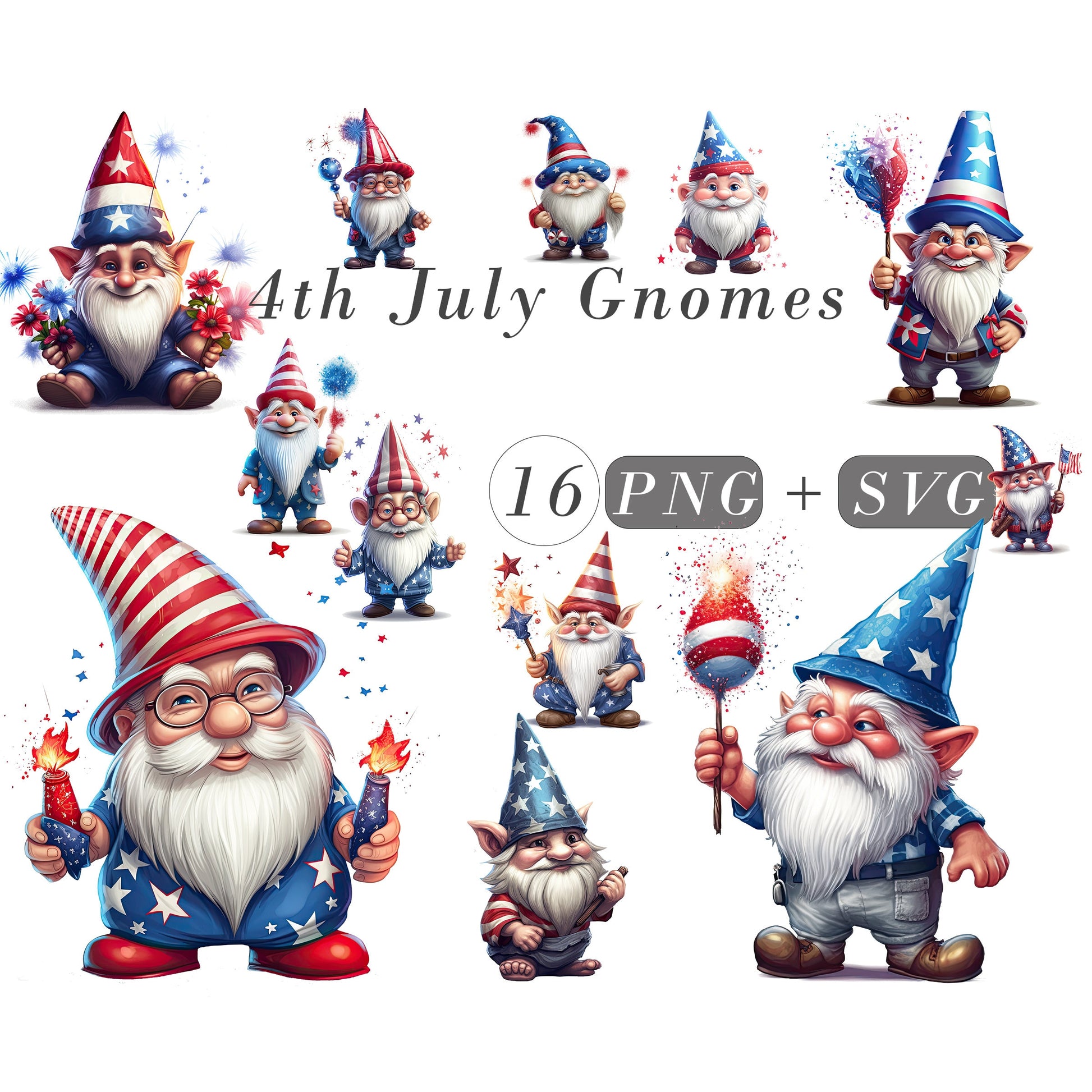 Gnome 4th of July Clipart| Gnomes PNG SVG| Instant Download| Independence Day Sublimation| USA png| America Gnomes| Stickers Gnome Graphics