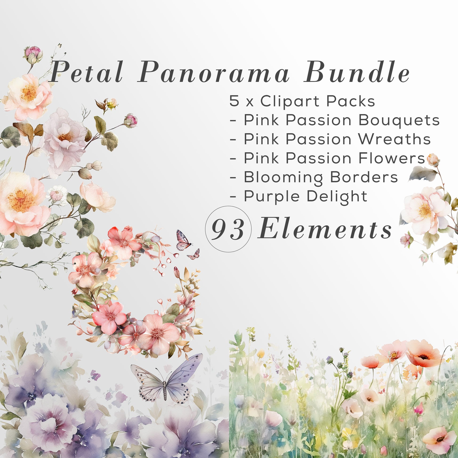Watercolor Floral Clipart Bundle, Wedding Invitation Clip Art, Bridal Shower, Watercolor flower elements, commercial use, Gift Card PNG Pack