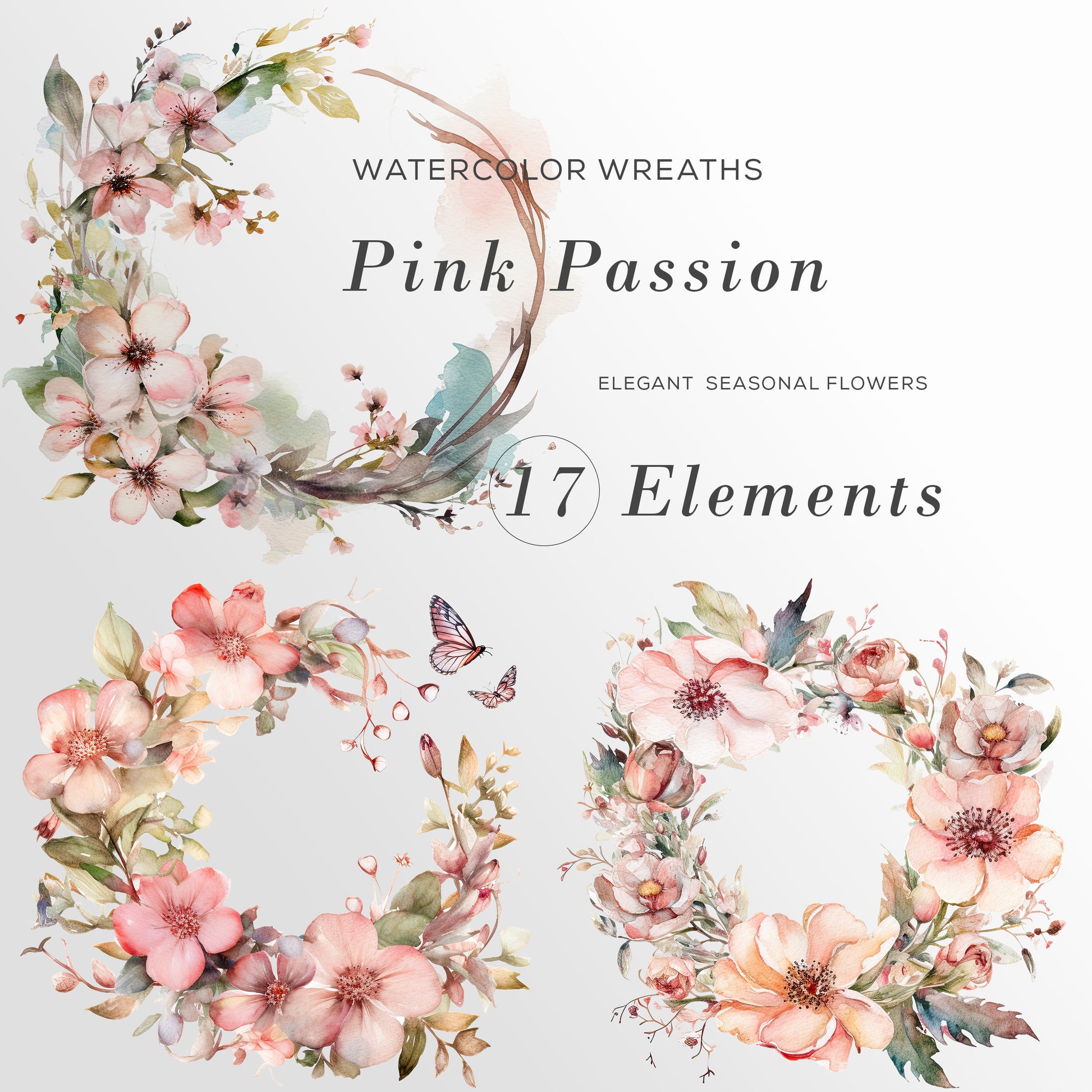 Watercolor Floral Clipart Bundle, Wedding Invitation Clip Art, Bridal Shower, Watercolor flower elements, commercial use, Gift Card PNG Pack