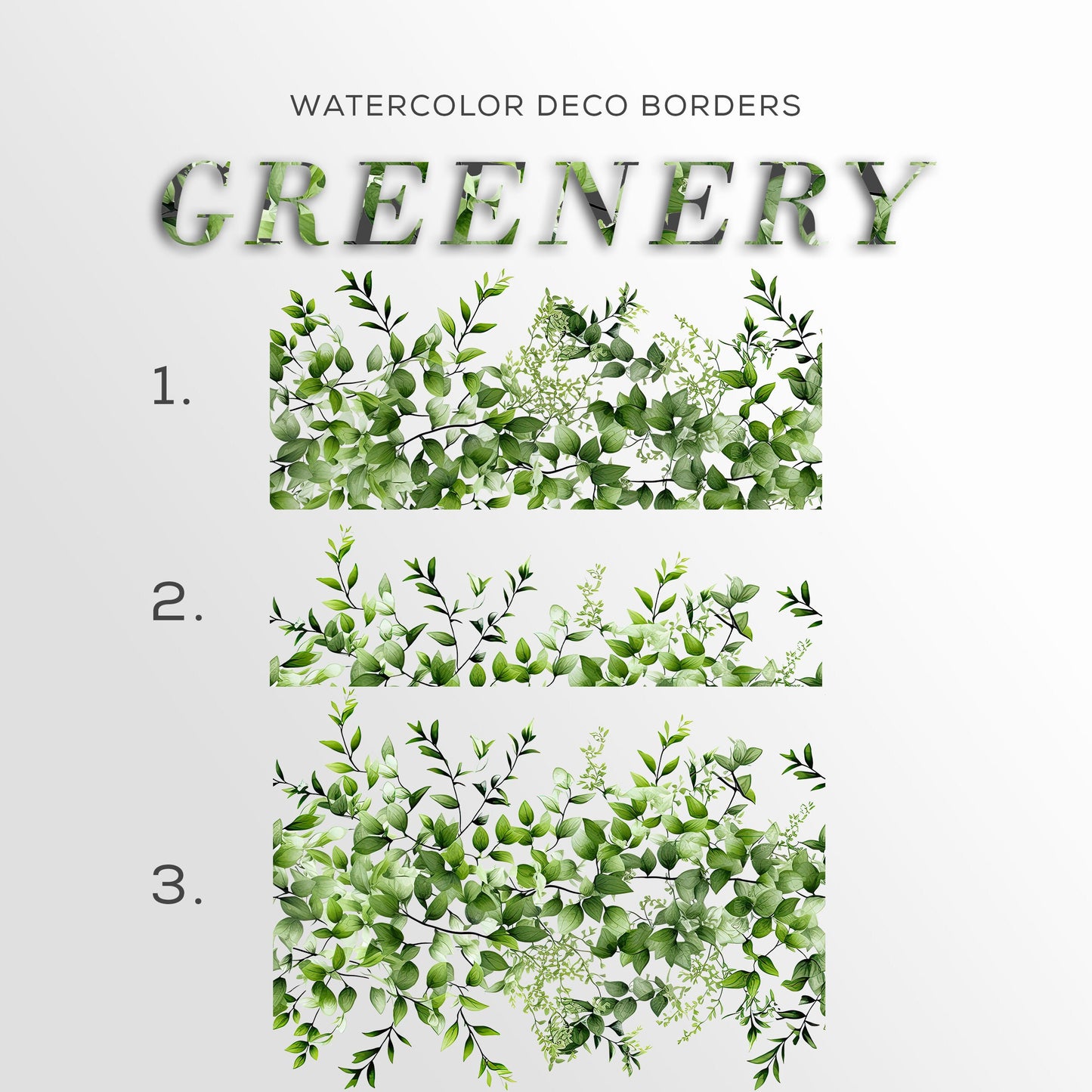 Greenery clipart, Watercolor greenery border, Seamless border, Pre design for invitation, Commercial use, Graphics design, wedding, signage