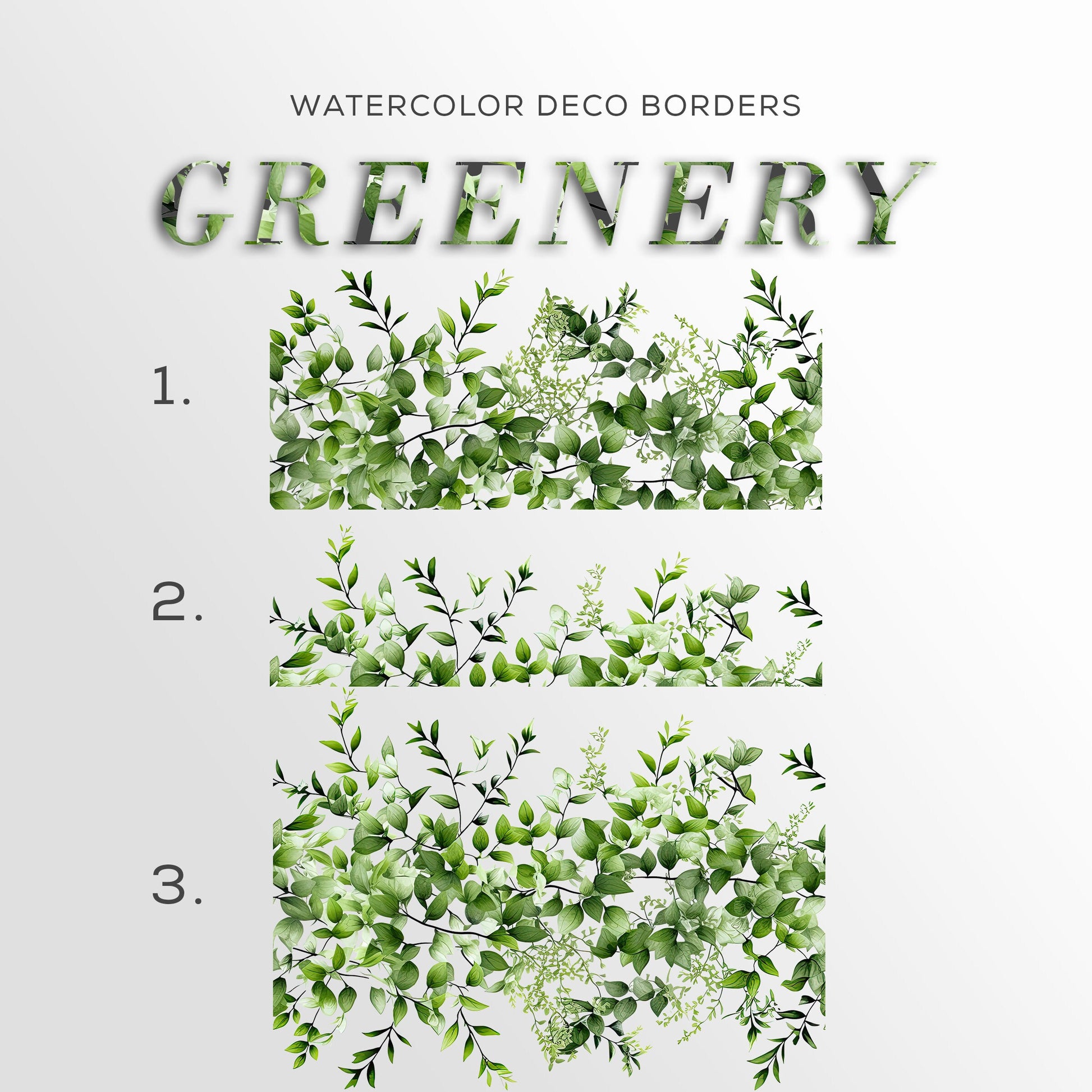 Greenery clipart, Watercolor greenery border, Seamless border, Pre design for invitation, Commercial use, Graphics design, wedding, signage