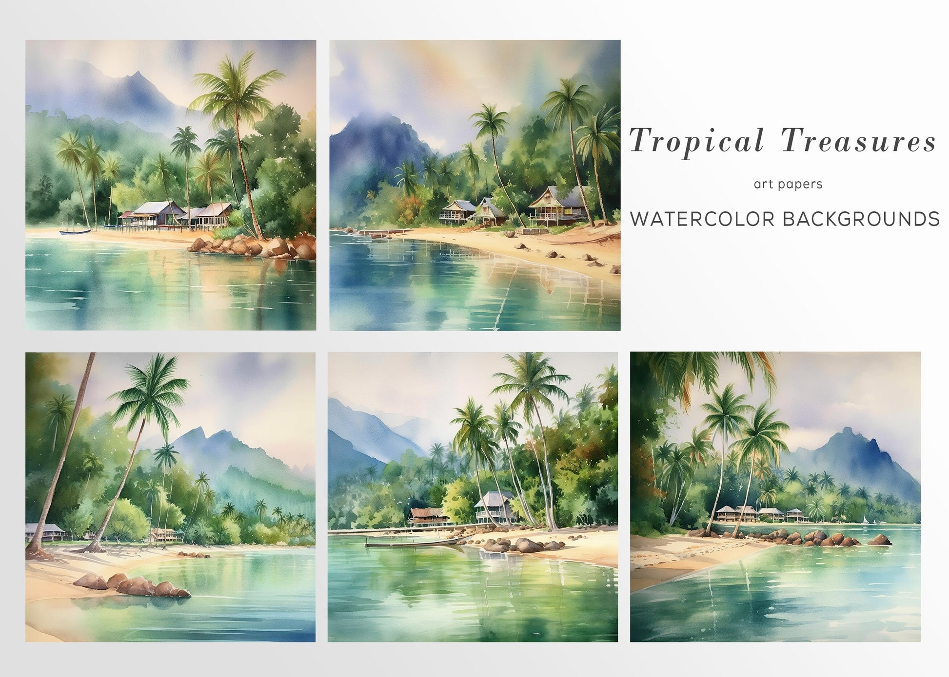 Summer Backgrounds Art, Watercolor Tropical Clipart, Landscapes PNG, Digital Backgrounds, Sublimation Graphic, Wedding Clipart, Gift Card