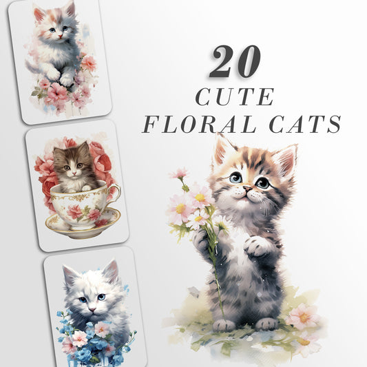 Cute Kittens, Spring Flowers Clip Art, Funny Cats, Design Bundle, Cat Illustrations, Crafting Materials, Printable Art, Sublimation Tumbler