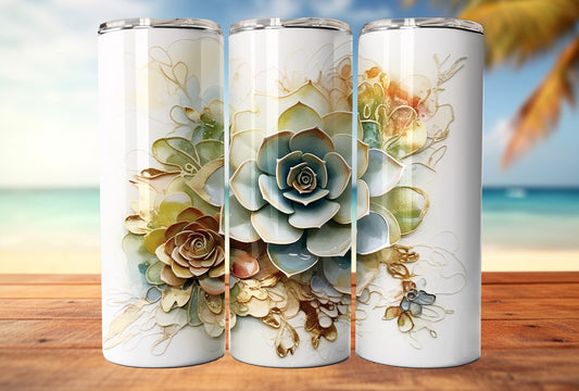 Succulent Garden 20oz Sublimation Tumbler Designs, Alcohol Ink Watercolor 9.2 x 8.3” Straight Skinny Tumbler, Tumbler Wrap PNG, Waterfall