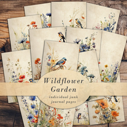 Watercolor Wildflowers Junk Journal Printable Pages, Paper Craft Scrapbook Page, Vintage Cards Printable Paper, Shabby Chic Digital Download