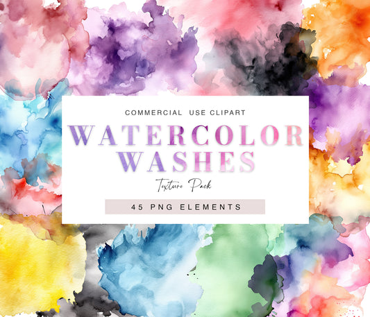 Watercolor Washes Clipart, Watercolour Textures for Backgrounds, PNG Bundle, Commercial Use, Watercolor Shapes and Splashes,