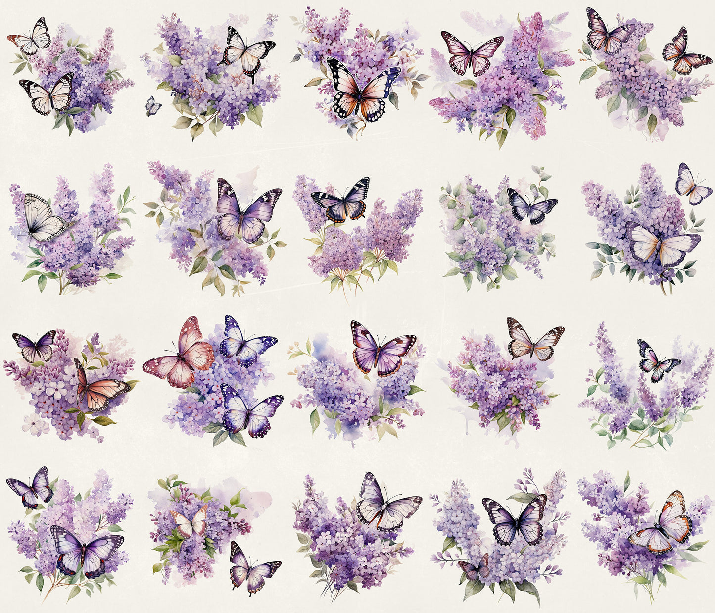 lilac watercolor floral butterflies, purple wedding clipart, purple flowers, bundle clipart, commercial use, scrapbooking graphics, crafting