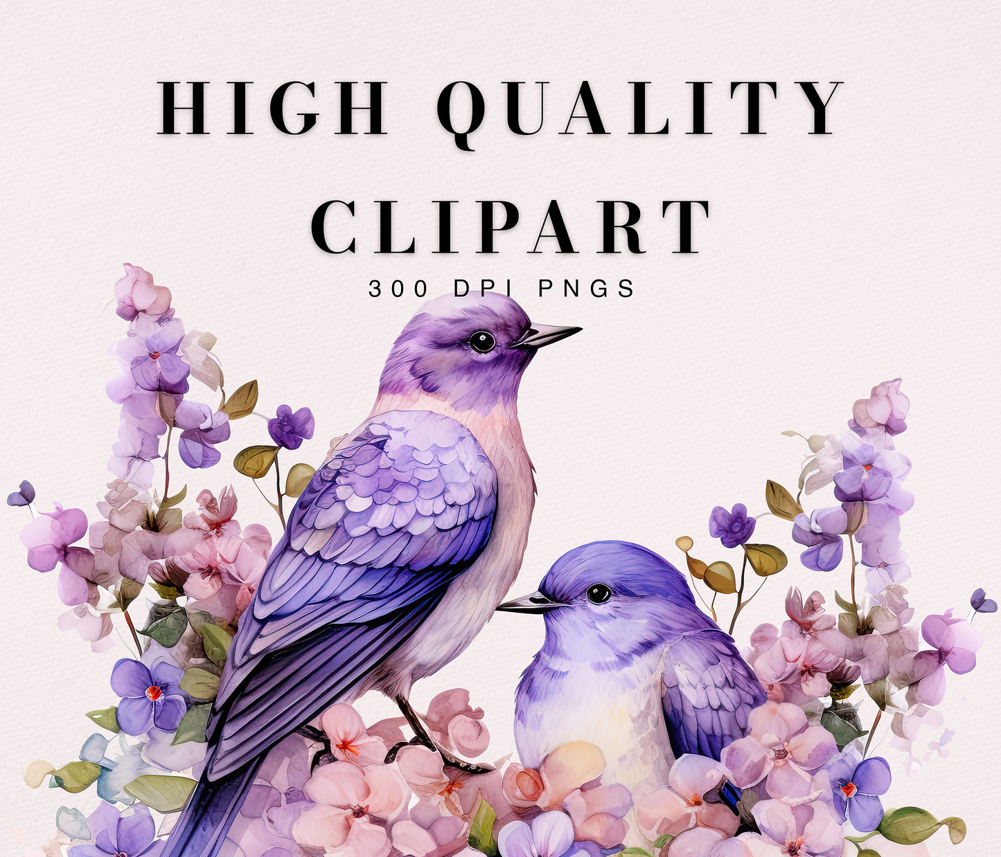 Lilac Birds and flowers Clipart| Nursery Art| Instant Digital Download | Card Making| Invitation Design| Sublimation Graphics| PNG Bundle