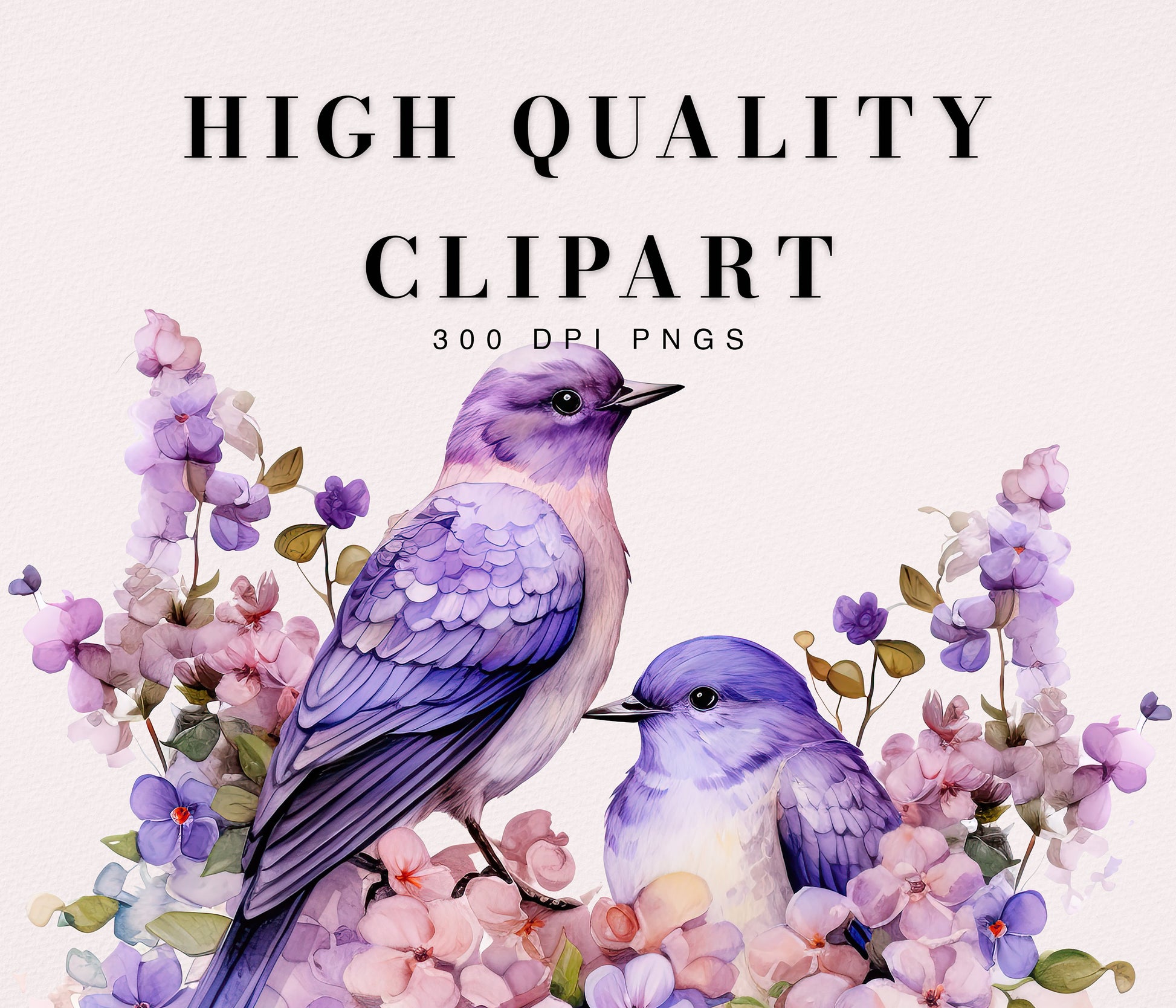 Lilac Birds and flowers Clipart| Nursery Art| Instant Digital Download | Card Making| Invitation Design| Sublimation Graphics| PNG Bundle