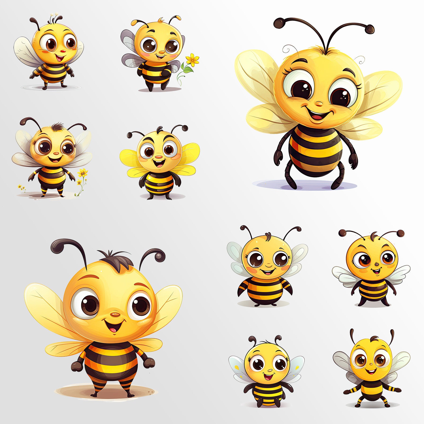 Cute Bee Clip Art, Bee PNG Bundle, Honey Bee Art, Busy Bees ClipArt, Commercial Use, T-shirt sublimation, Birthday Invitations, Kawaii