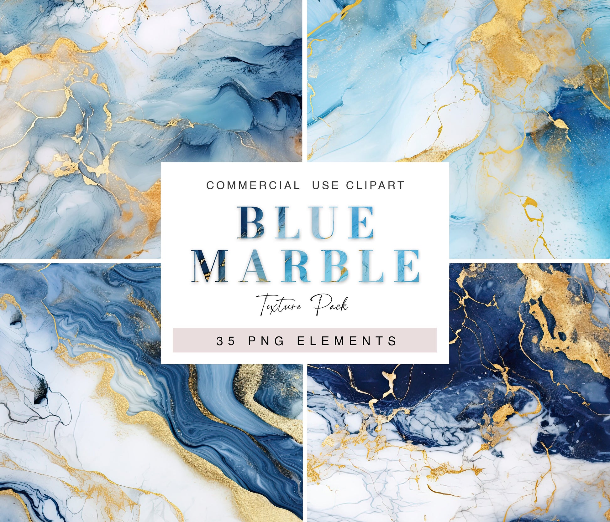 Blue and Gold Marble Abstract Texture Clipart, PNG Bundle, Commercial Use, Crafting Backgrounds, Sublimation Graphics, Waterslide Designs