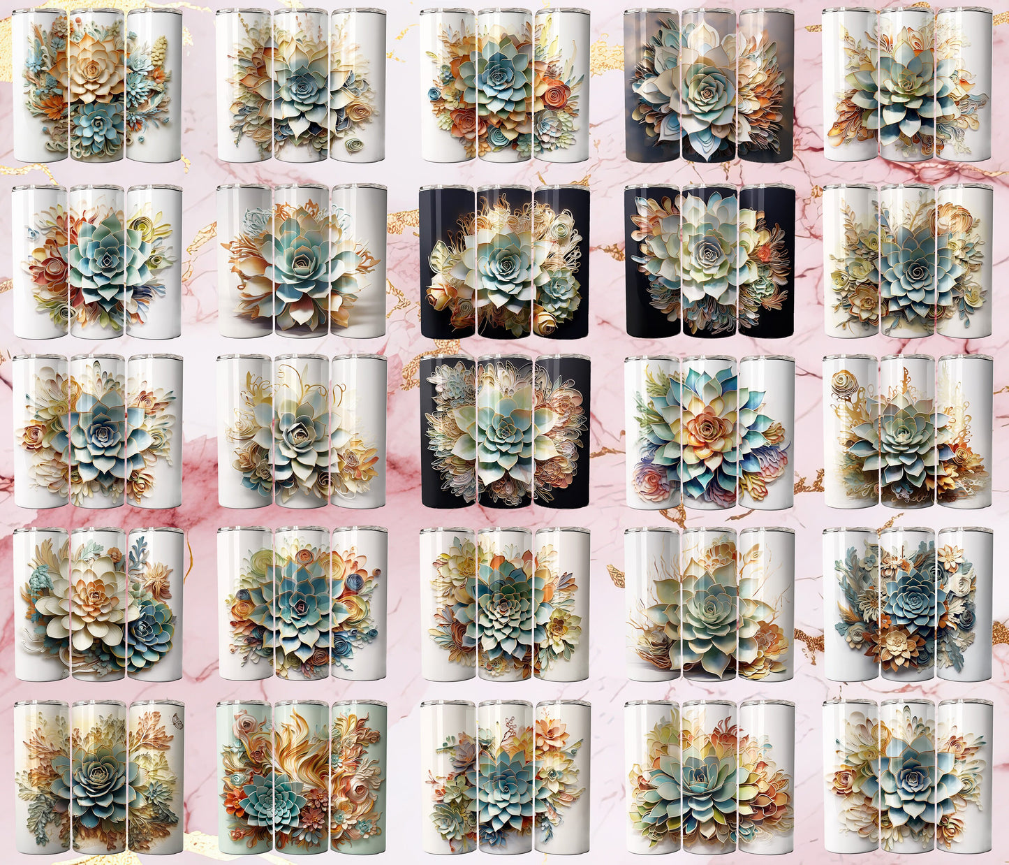 50 3D Watercolor Succulent Tumbler Wrap Bundle, 20 oz Skinny Tumbler Sublimation Design, Tumbler Wrap Designs PNG, Designer PNG Bundle