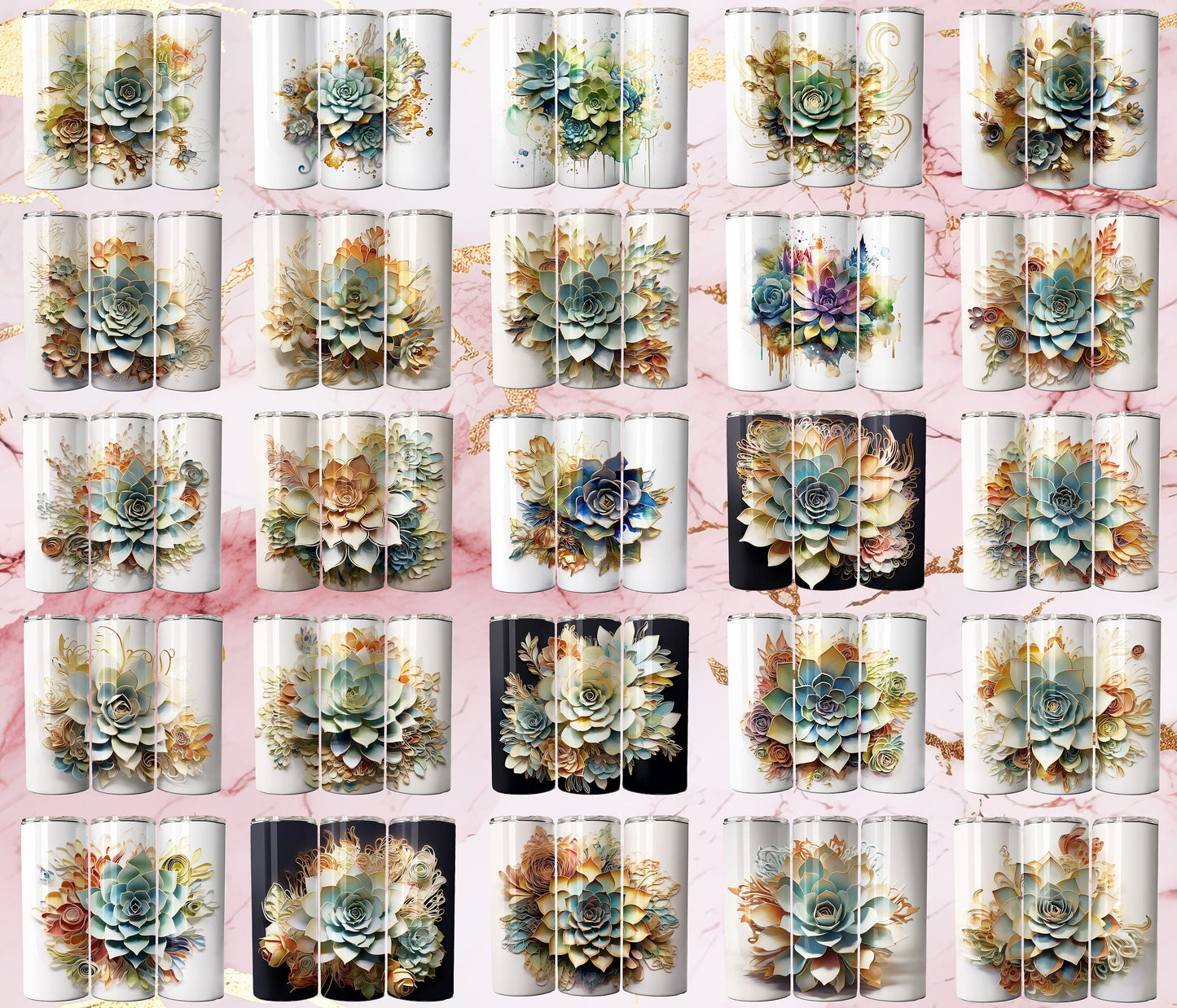 50 3D Watercolor Succulent Tumbler Wrap Bundle, 20 oz Skinny Tumbler Sublimation Design, Tumbler Wrap Designs PNG, Designer PNG Bundle
