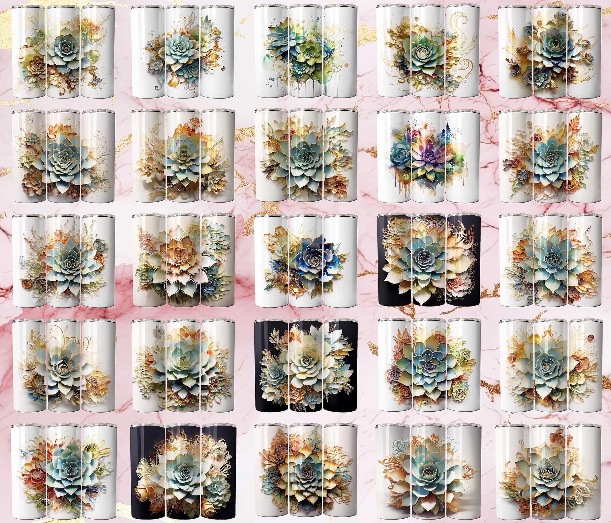50 3D Watercolor Succulent Tumbler Wrap Bundle, 20 oz Skinny Tumbler Sublimation Design, Tumbler Wrap Designs PNG, Designer PNG Bundle