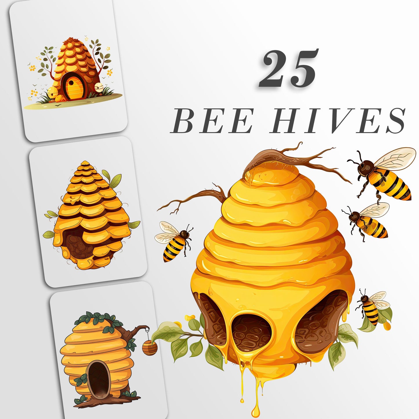 Bee Hive Clip Art, Bee Hive PNG Bundle, Honey Bee Art, Busy Bees ClipArt, Commercial Use, T-shirt sublimation, Birthday Invitations, Kawaii