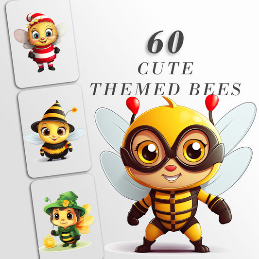 Bee Themed Clip Art, Bee Christmas, Halloween, Leprechaun Astronaut Busy Bees ClipArt, Commercial Use, Kawaii sublimation design, PNG Bundle