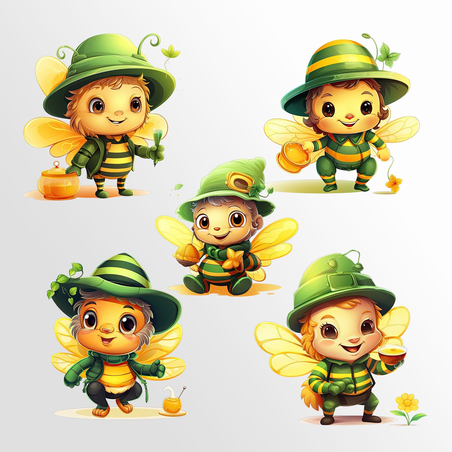 Bee Themed Clip Art, Bee Christmas, Halloween, Leprechaun Astronaut Busy Bees ClipArt, Commercial Use, Kawaii sublimation design, PNG Bundle