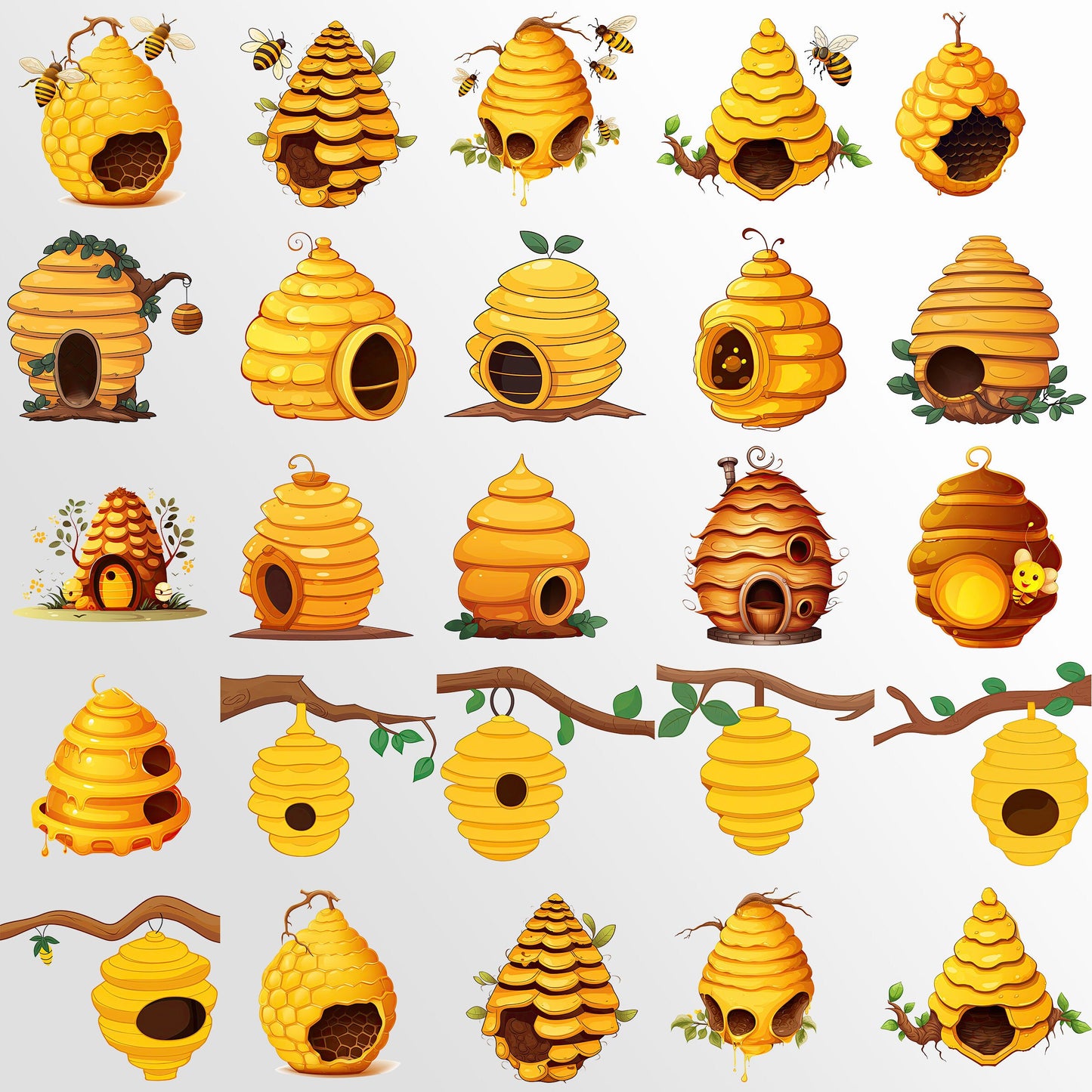 Bee Hive Clip Art, Bee Hive PNG Bundle, Honey Bee Art, Busy Bees ClipArt, Commercial Use, T-shirt sublimation, Birthday Invitations, Kawaii