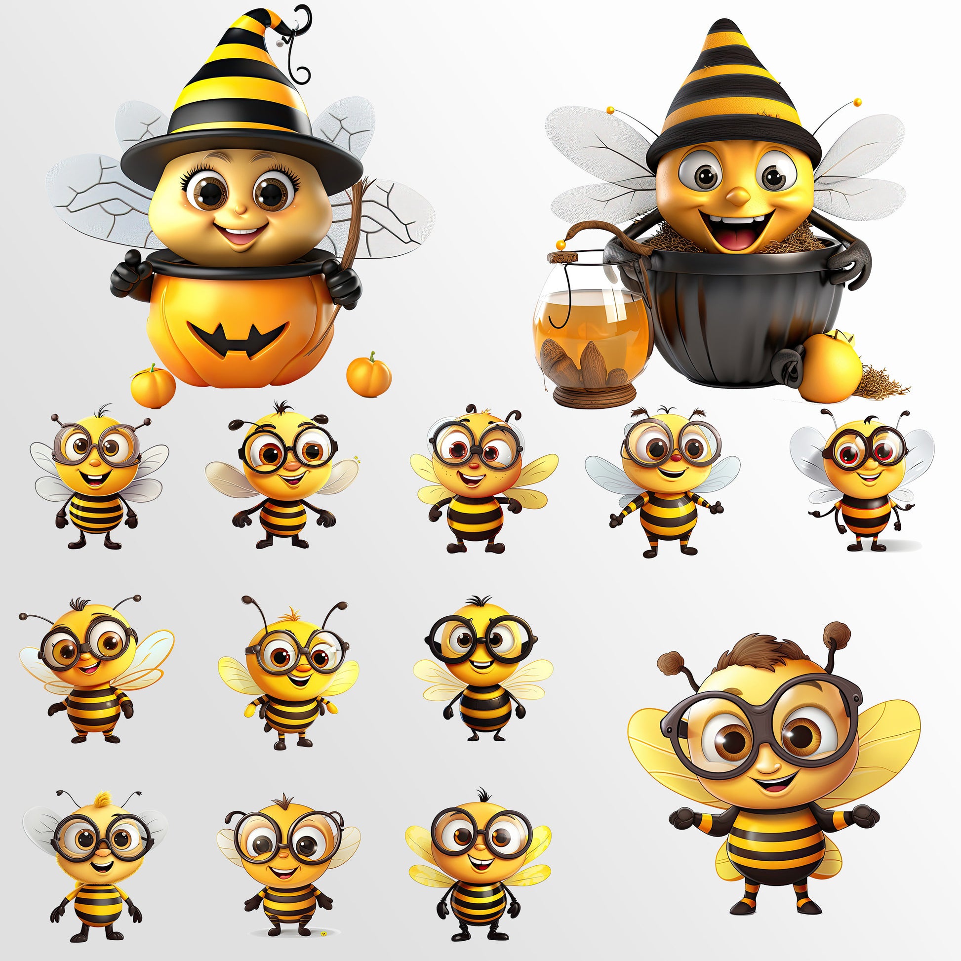 Bee Themed Clip Art, Bee Christmas, Halloween, Leprechaun Astronaut Busy Bees ClipArt, Commercial Use, Kawaii sublimation design, PNG Bundle