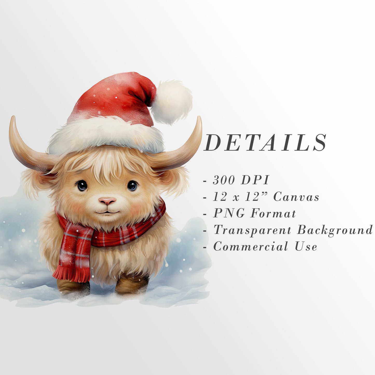 Watercolor Christmas Highland Cows Clipart: Cow Art for Christmas Crafts and Decor | PNG Bundle | Digital Download | Sublimation files