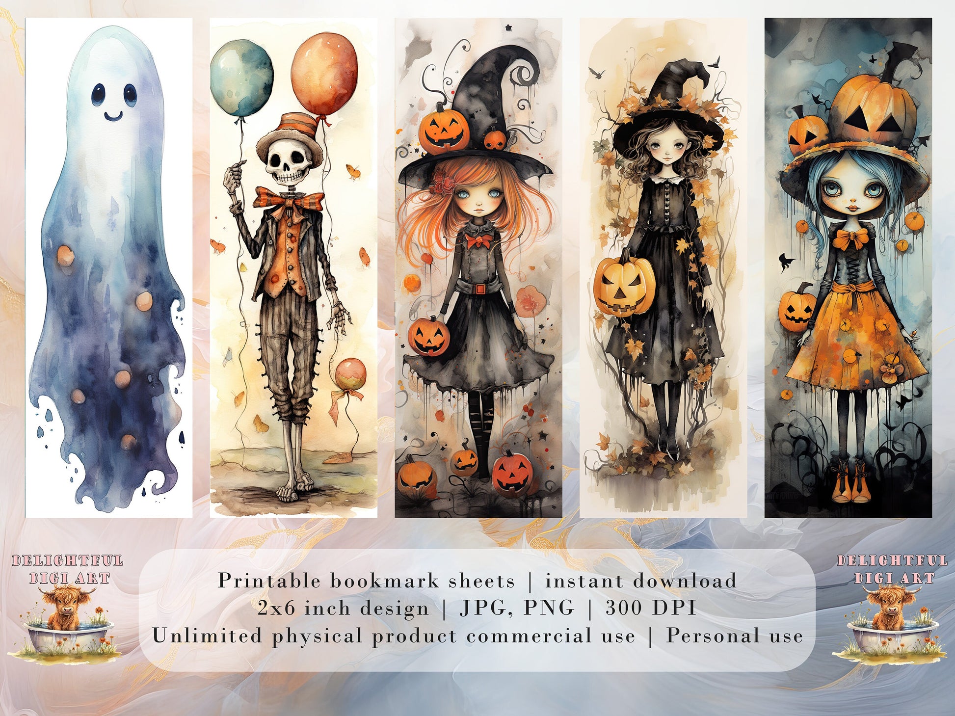 15 Cute Halloween Printable Bookmarks | Digital Download JPG Bookmark Set| PNG bookmark sublimation | Whimsical bookmark set | Fussy Cuts