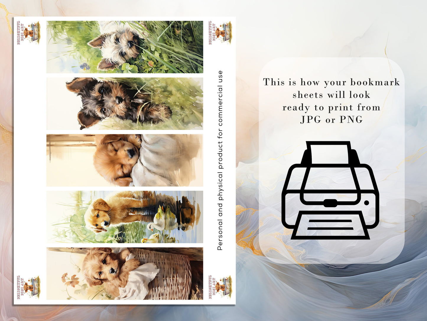 20 Cute Country Puppy Printable Bookmarks | Digital Download JPG Bookmark Set| PNG bookmark sublimation | Whimsical bookmarks | Fussy Cuts