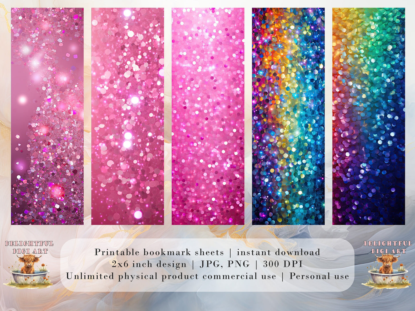 20 Glitter Printable Bookmarks | Digital Download JPG Bookmark Set| PNG bookmark sublimation | Sparkly bookmark set | Fussy Cuts