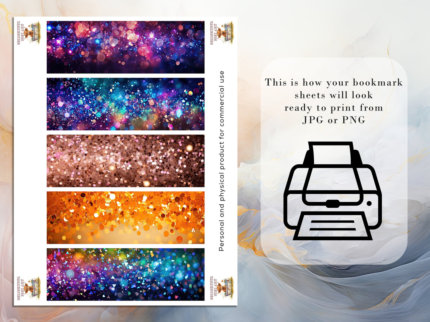 20 Glitter Printable Bookmarks | Digital Download JPG Bookmark Set| PNG bookmark sublimation | Sparkly bookmark set | Fussy Cuts