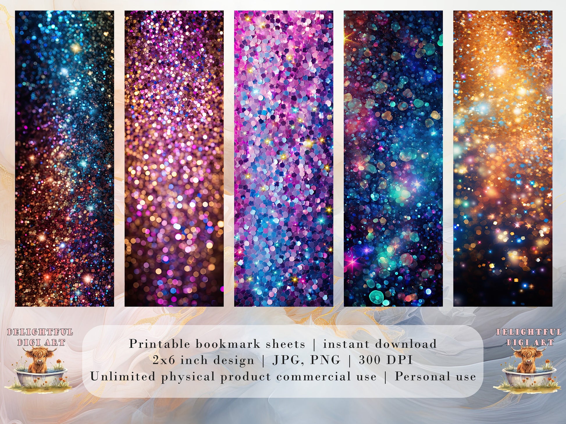 20 Glitter Printable Bookmarks | Digital Download JPG Bookmark Set| PNG bookmark sublimation | Sparkly bookmark set | Fussy Cuts