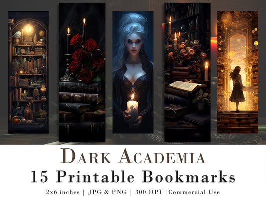 15 Dark Academia Bookmark Designs | Printable Bookmarks digital download, Sublimate Cricut Silhouette print and cut, Fantasy Bookmark Bundle