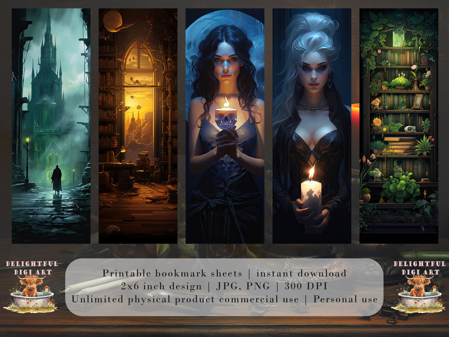 15 Dark Academia Bookmark Designs | Printable Bookmarks digital download, Sublimate Cricut Silhouette print and cut, Fantasy Bookmark Bundle