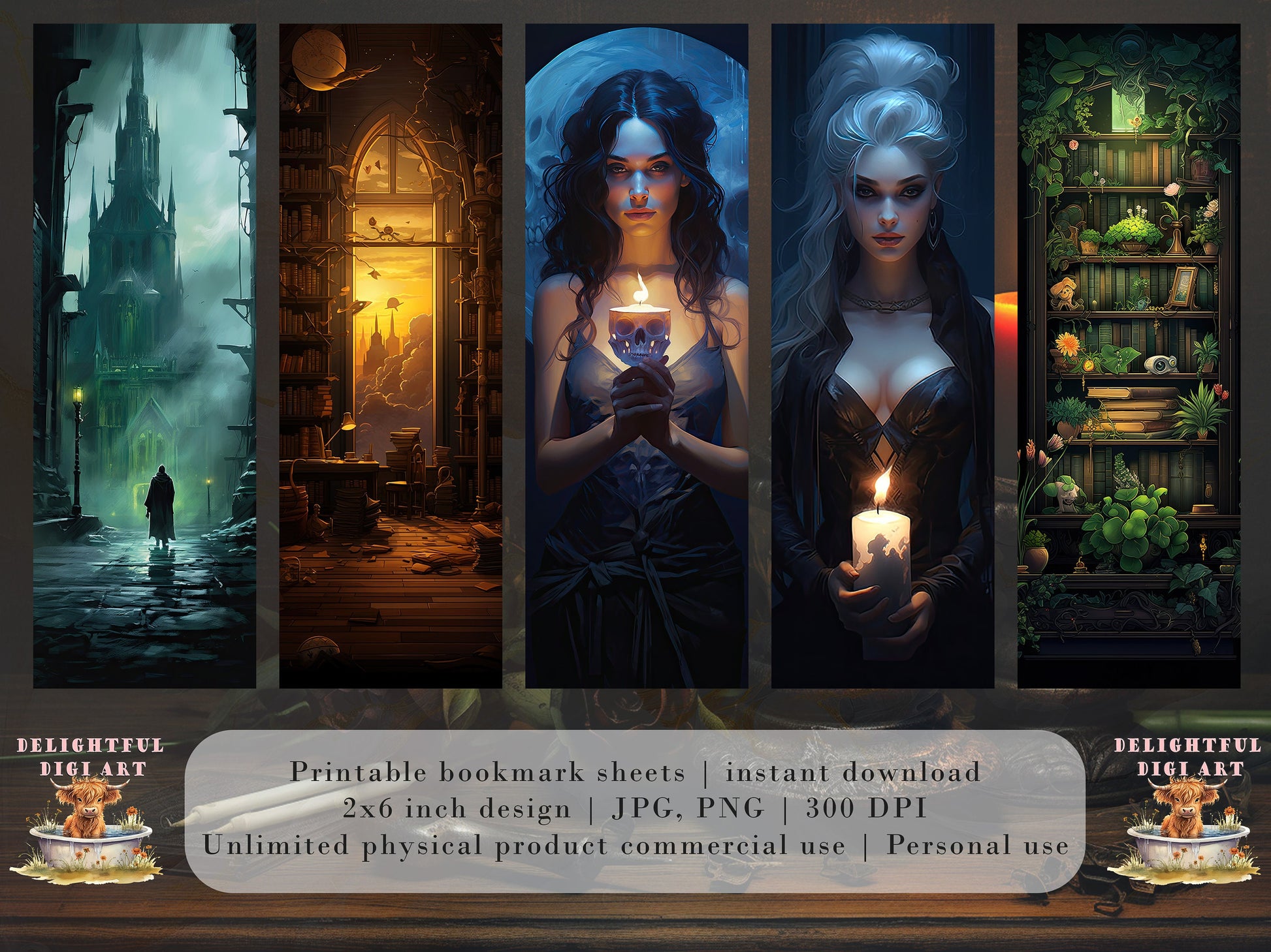 15 Dark Academia Bookmark Designs | Printable Bookmarks digital download, Sublimate Cricut Silhouette print and cut, Fantasy Bookmark Bundle