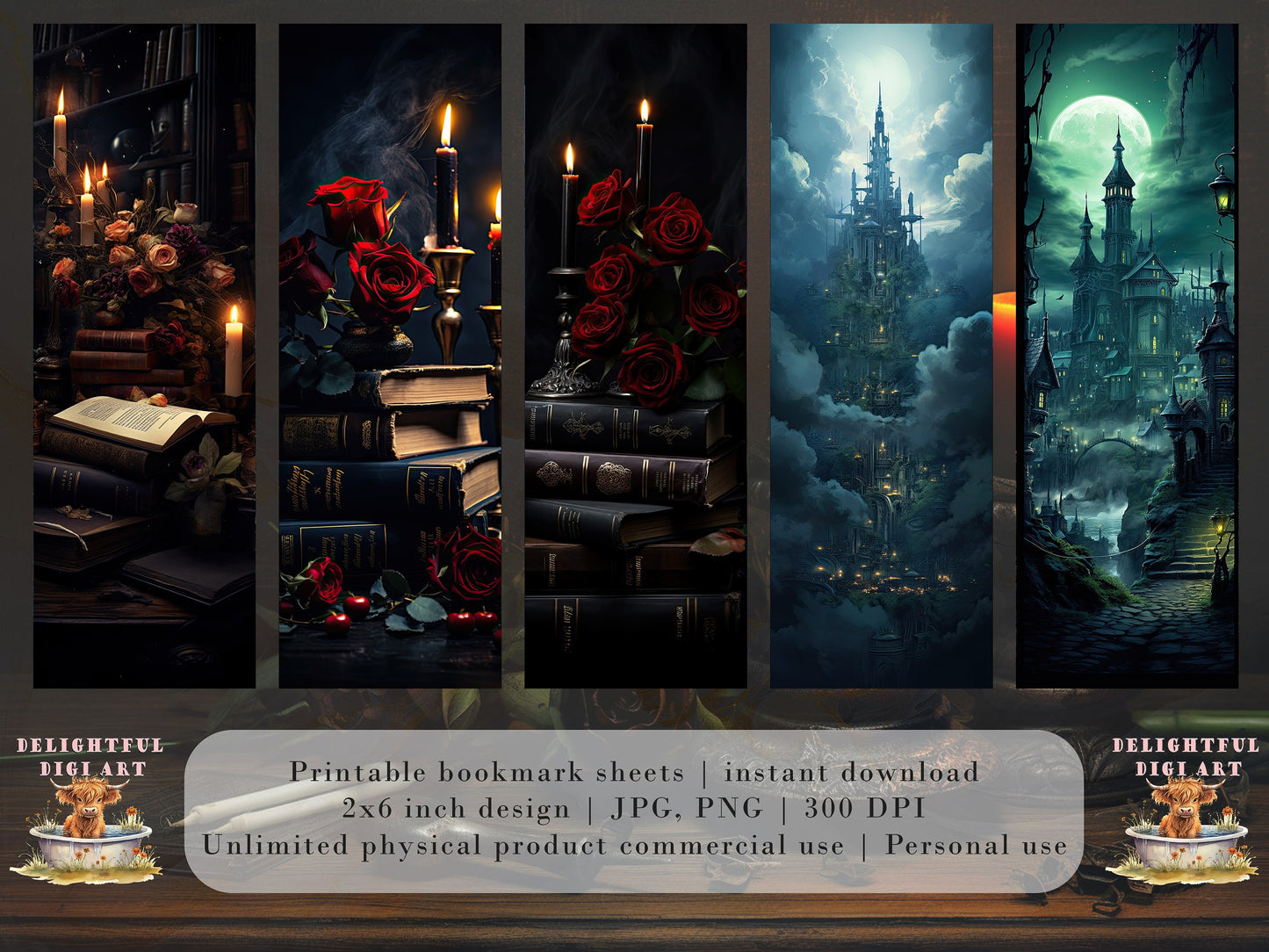 15 Dark Academia Bookmark Designs | Printable Bookmarks digital download, Sublimate Cricut Silhouette print and cut, Fantasy Bookmark Bundle