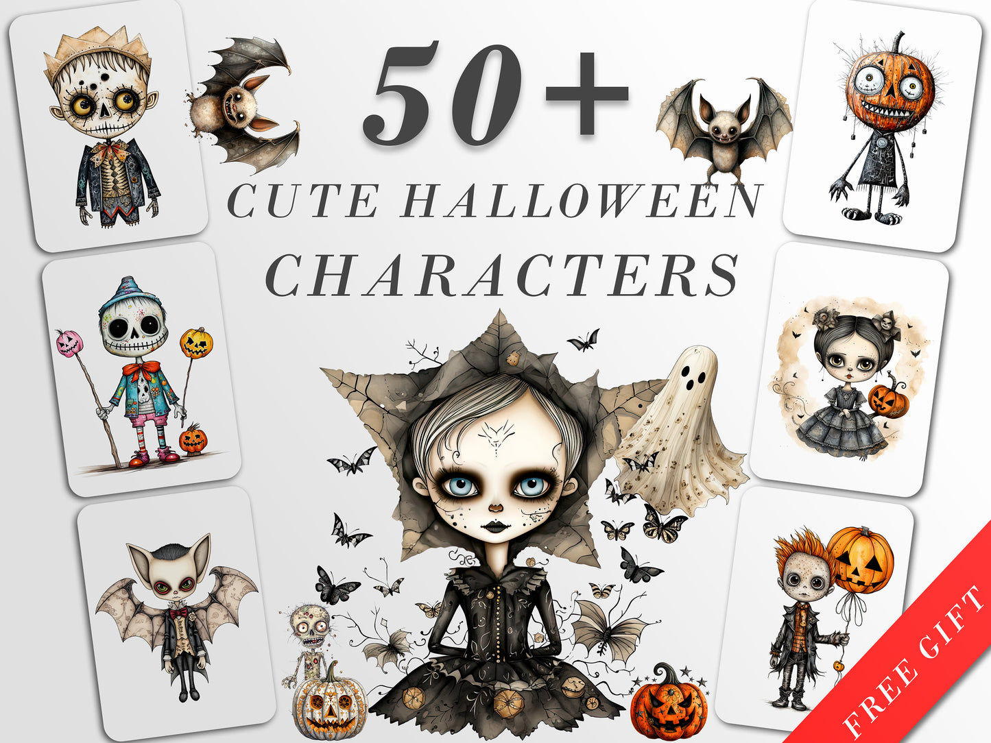 Cute Halloween Characters Clipart III: Halloween Art for Crafts and Decor | PNG Bundle | Digital Download | Sublimation Designs | Whimsical