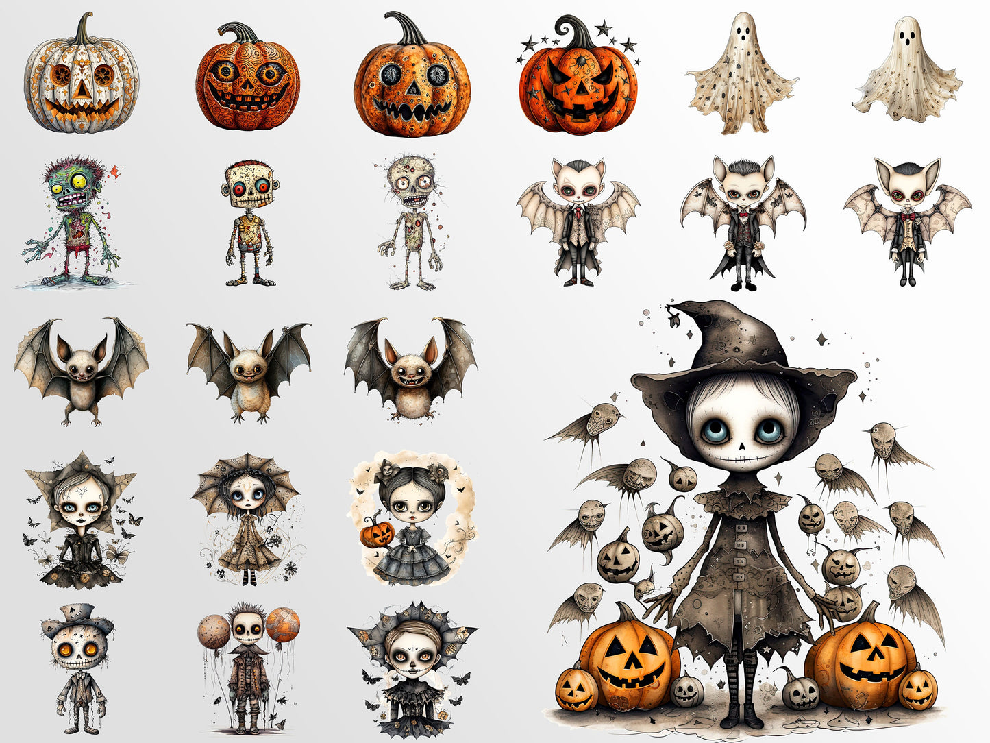 Cute Halloween Characters Clipart III: Halloween Art for Crafts and Decor | PNG Bundle | Digital Download | Sublimation Designs | Whimsical