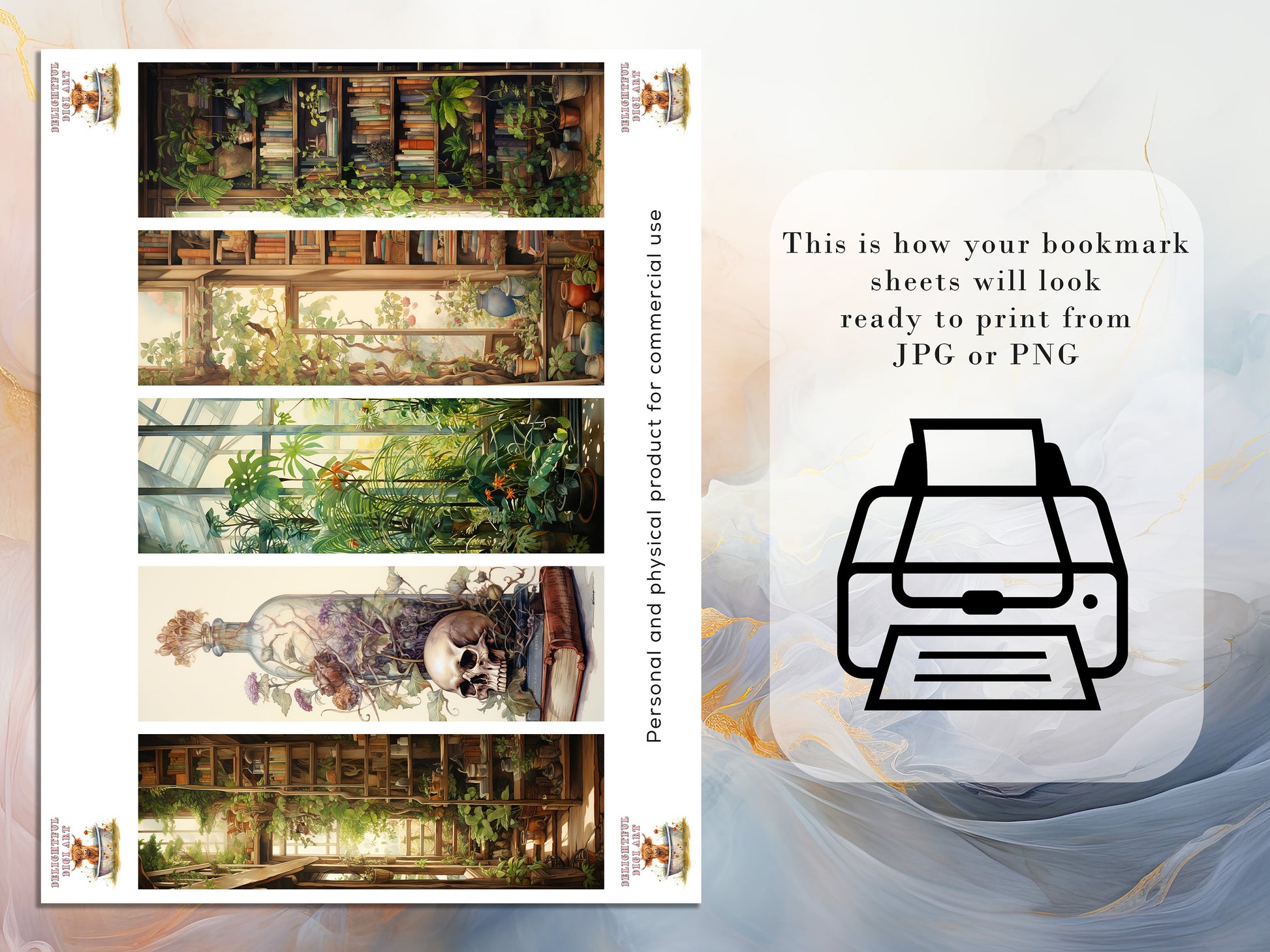 15 Botanical Academia Printable Bookmarks | Digital download JPG Bookmark sheets, PNG sublimation, print and cut, Fantasy Bookmark set