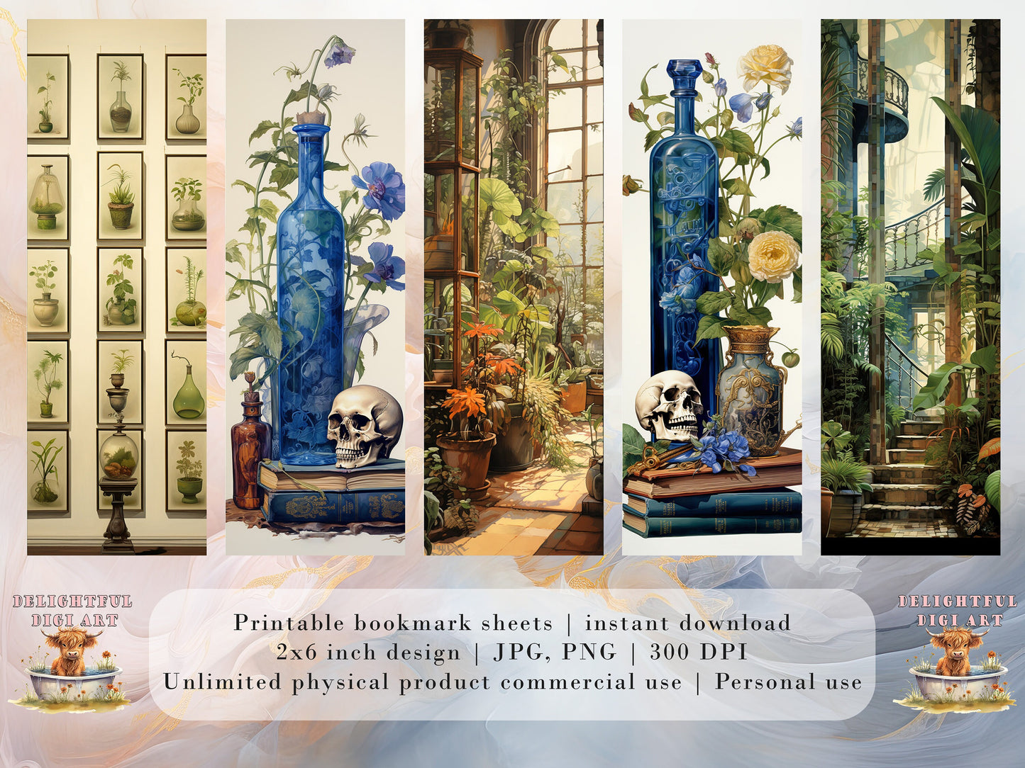 15 Botanical Academia Printable Bookmarks | Digital download JPG Bookmark sheets, PNG sublimation, print and cut, Fantasy Bookmark set