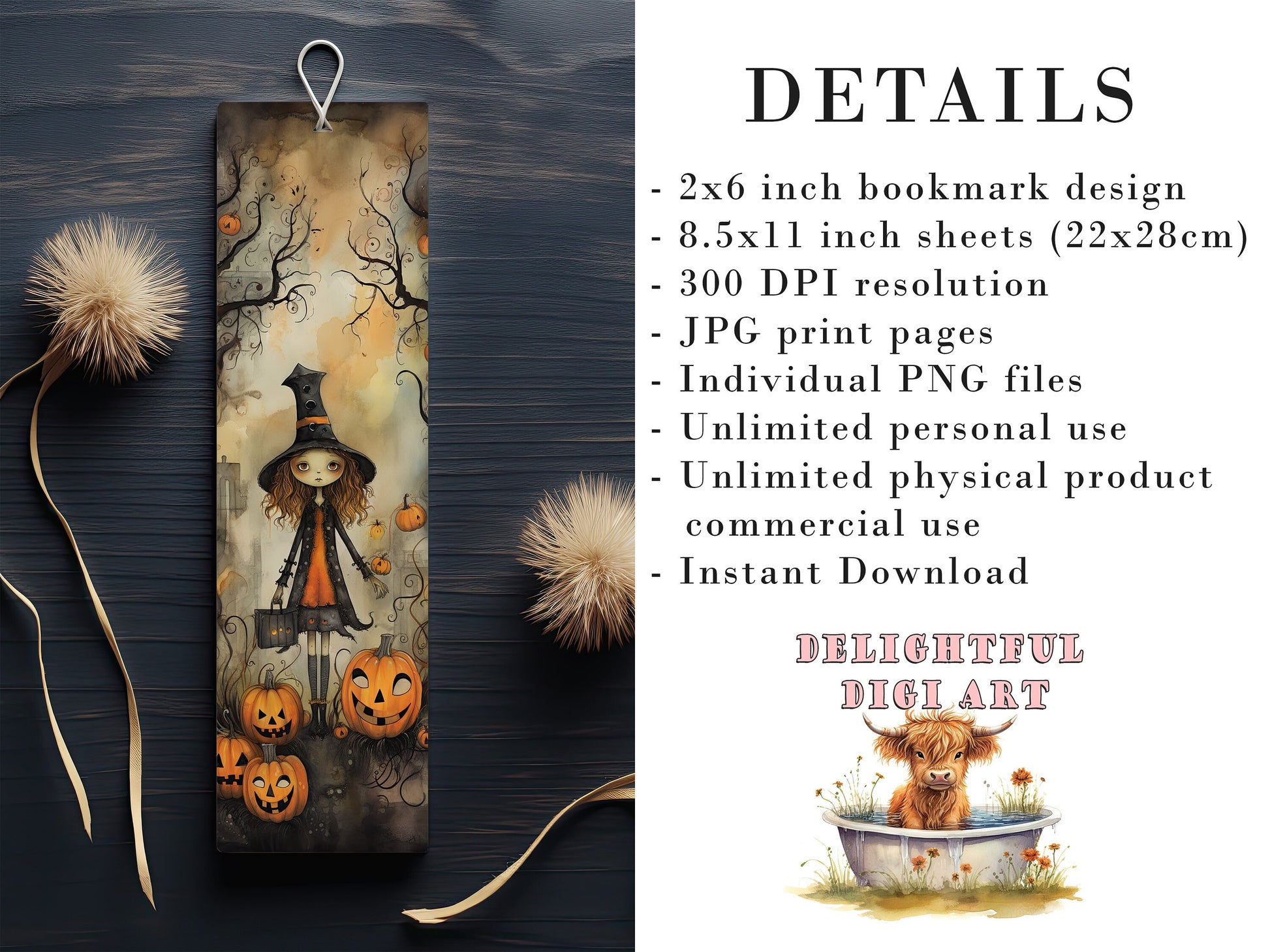 15 Cute Halloween Printable Bookmarks | Digital Download JPG Bookmark Set| PNG bookmark sublimation | Whimsical bookmark set | Fussy Cuts