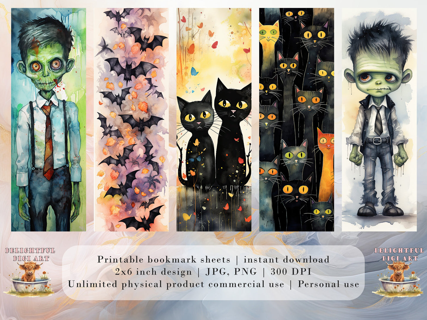 15 Cute Halloween Printable Bookmarks | Digital Download JPG Bookmark Set| PNG bookmark sublimation | Whimsical bookmark set | Fussy Cuts