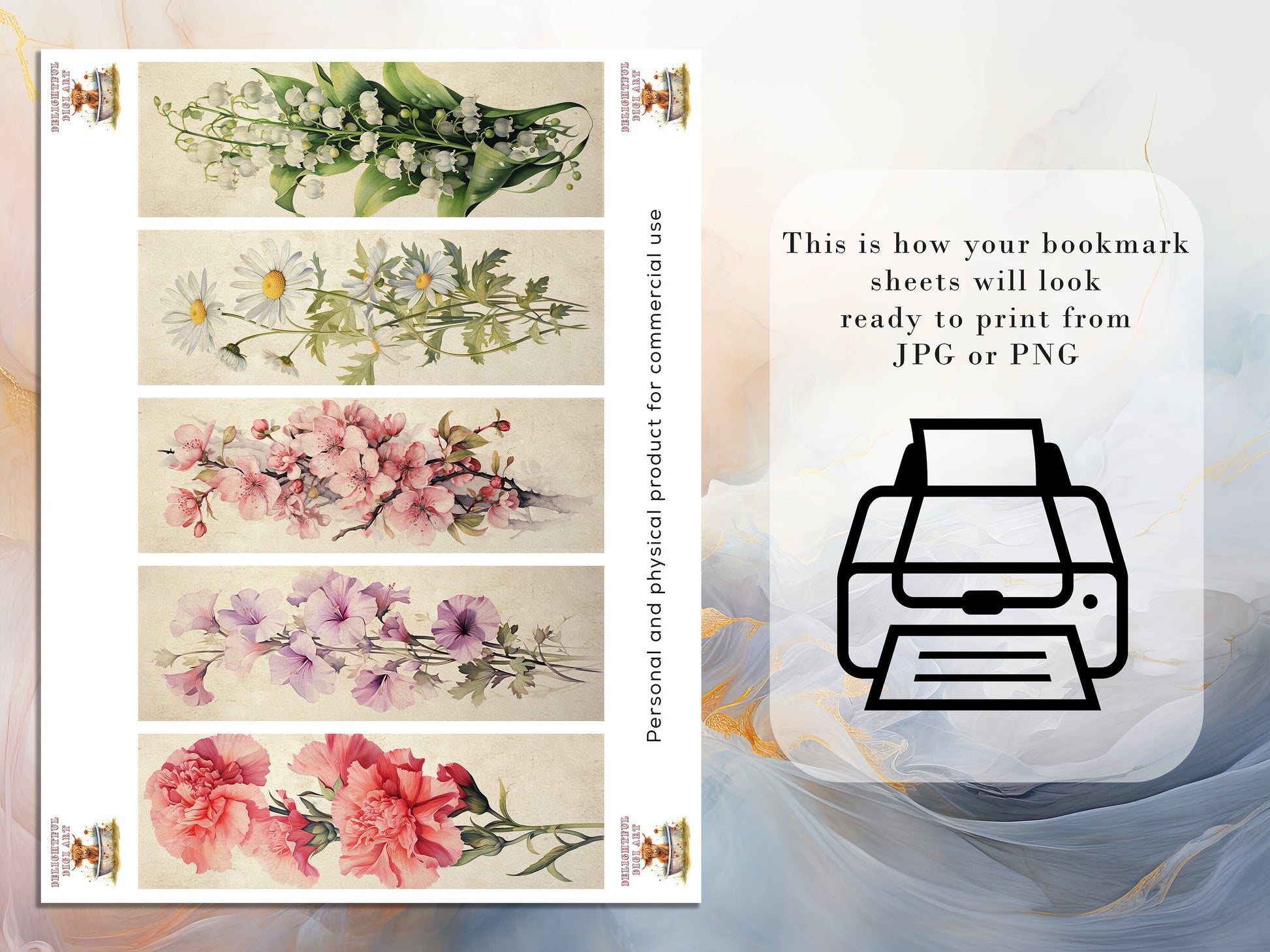 12 Birth Month Flower Printable Bookmarks | Digital Download JPG Bookmark Sheets | PNG bookmark sublimation| Floral bookmark set| Fussy Cuts