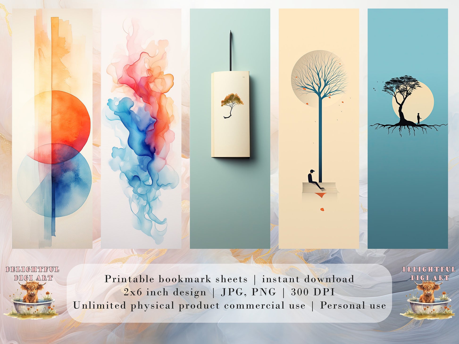 15 Minimalist Printable Bookmarks | Digital Download JPG Bookmark Set| PNG bookmark sublimation | Sunset bookmark set | Fussy Cuts | 2 x 6