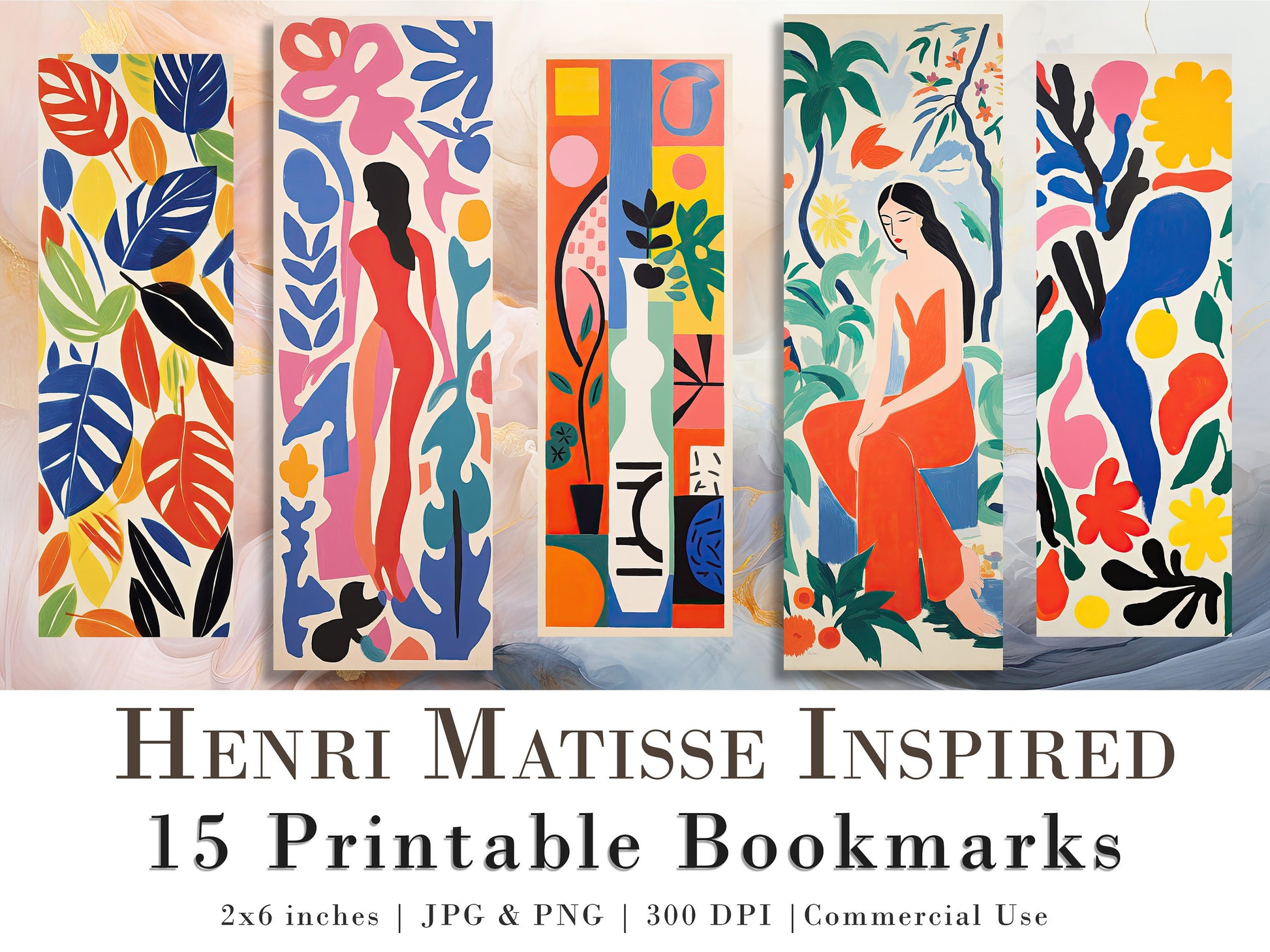15 Henri Matisse Inspired Printable Bookmarks | Digital Download JPG Bookmark Set| PNG bookmark sublimation | Bookmark Art Set | Fussy Cuts