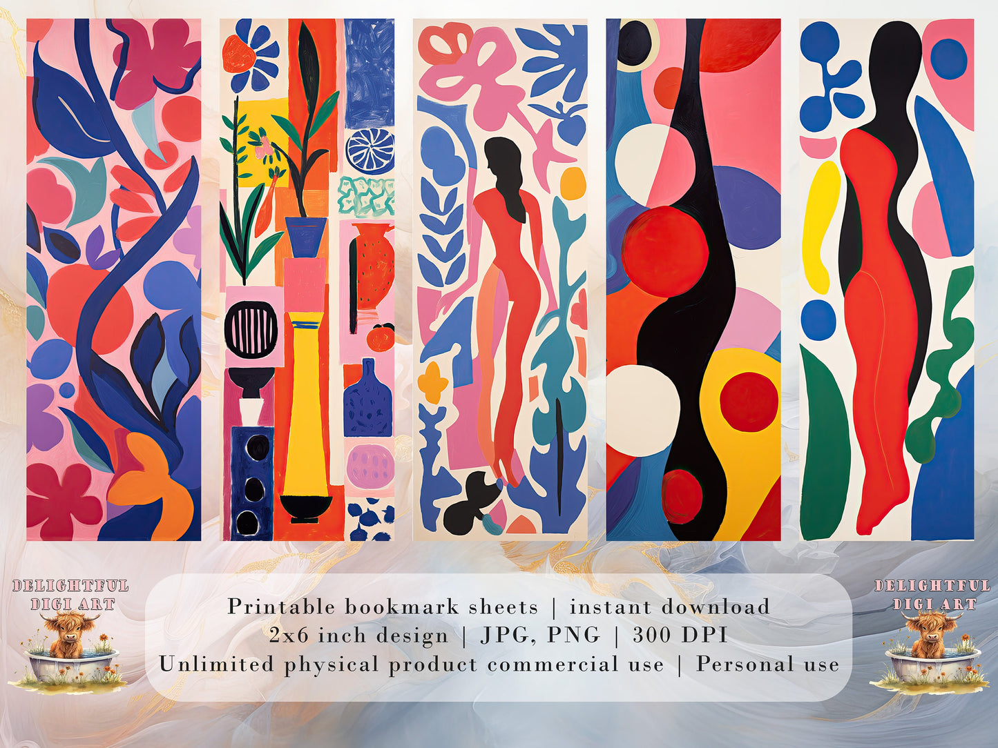 15 Henri Matisse Inspired Printable Bookmarks | Digital Download JPG Bookmark Set| PNG bookmark sublimation | Bookmark Art Set | Fussy Cuts
