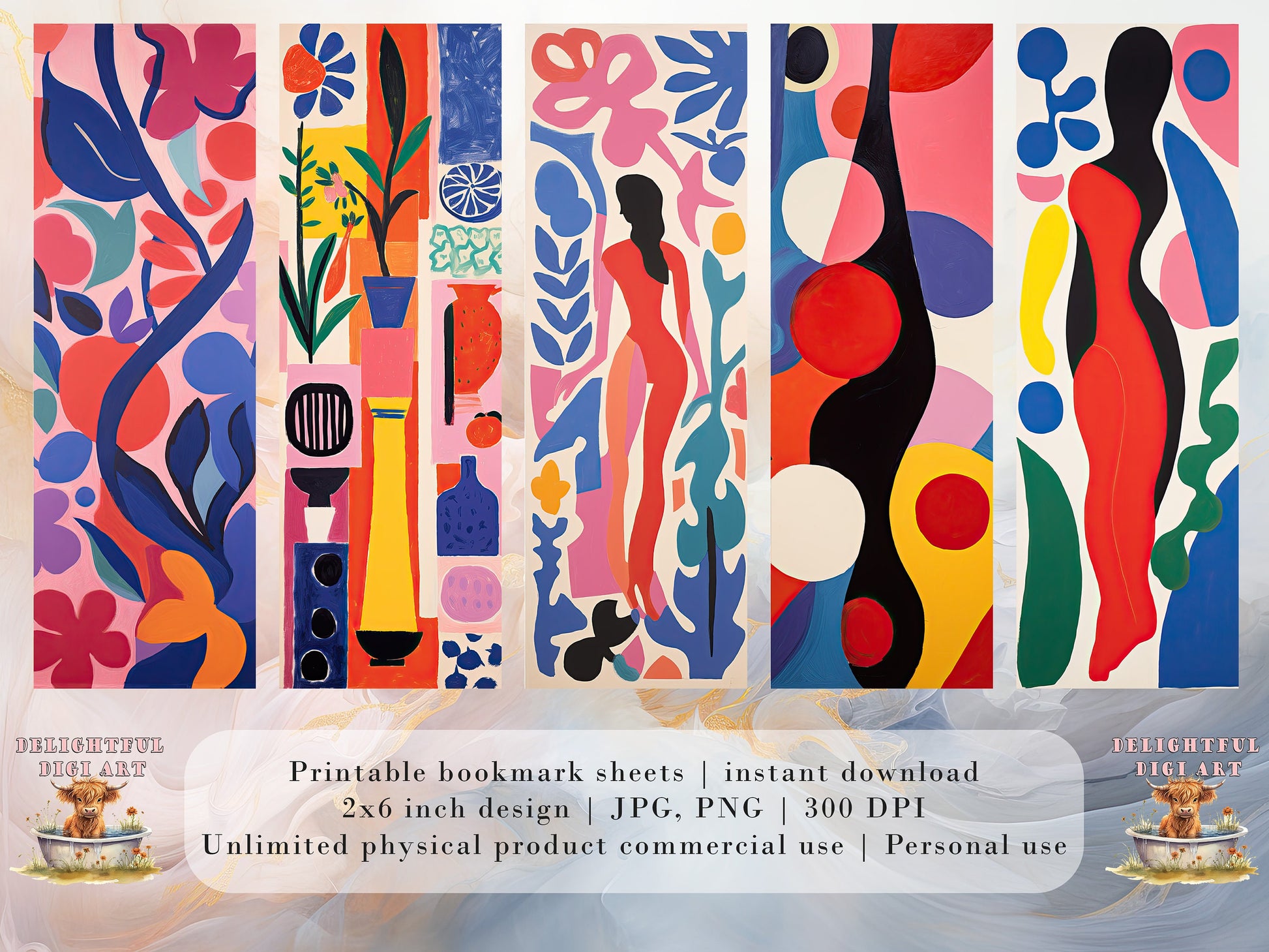 15 Henri Matisse Inspired Printable Bookmarks | Digital Download JPG Bookmark Set| PNG bookmark sublimation | Bookmark Art Set | Fussy Cuts